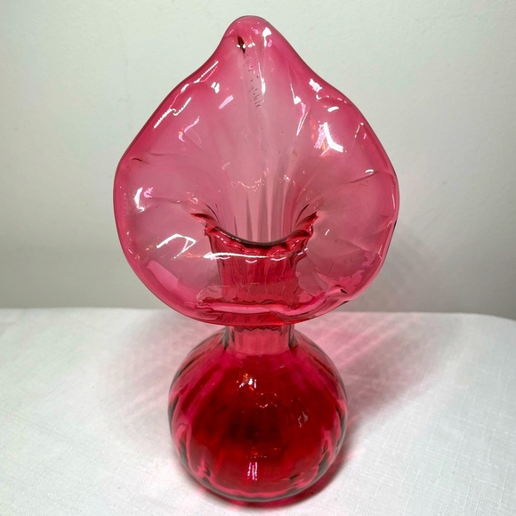 Vintage "Jack in the Pulpit" Cranberry Handblown Art Glass Vase - Picture 1 of 9